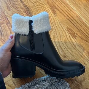INC International Concepts Black Ankle Boots with White Faux Shearling Cuff